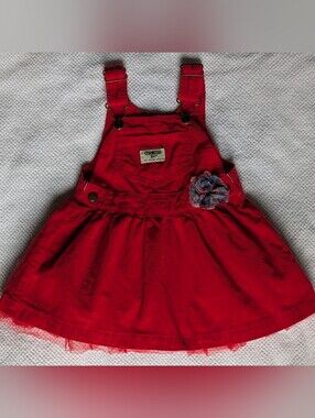 OshKosh B'gosh Red Corduroy Tulle Skirtall w/Plaid Flower Size 18Months